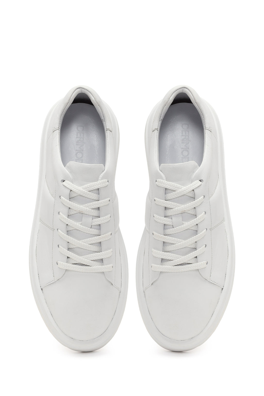Erkek Beyaz Bağcıklı Kalın Tabanlı Deri Sneaker