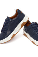 Erkek Lacivert Kalın Tabanlı Bağcıklı Deri Sneaker | Derimod Erkek Lacivert Kalın Tabanlı Bağcıklı Deri Sneaker | Derimod