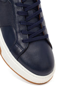 Erkek Lacivert Kalın Tabanlı Bağcıklı Deri Sneaker | Derimod Erkek Lacivert Kalın Tabanlı Bağcıklı Deri Sneaker | Derimod