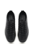 Erkek Siyah Bağcıklı Kalın Tabanlı Baskılı Deri Sneaker | Derimod Erkek Siyah Bağcıklı Kalın Tabanlı Baskılı Deri Sneaker | Derimod