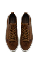 Erkek Taba Bağcıklı Kalın Tabanlı Baskılı Deri Sneaker | Derimod Erkek Taba Bağcıklı Kalın Tabanlı Baskılı Deri Sneaker | Derimod