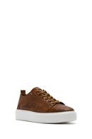 Erkek Taba Bağcıklı Kalın Tabanlı Baskılı Deri Sneaker | Derimod Erkek Taba Bağcıklı Kalın Tabanlı Baskılı Deri Sneaker | Derimod