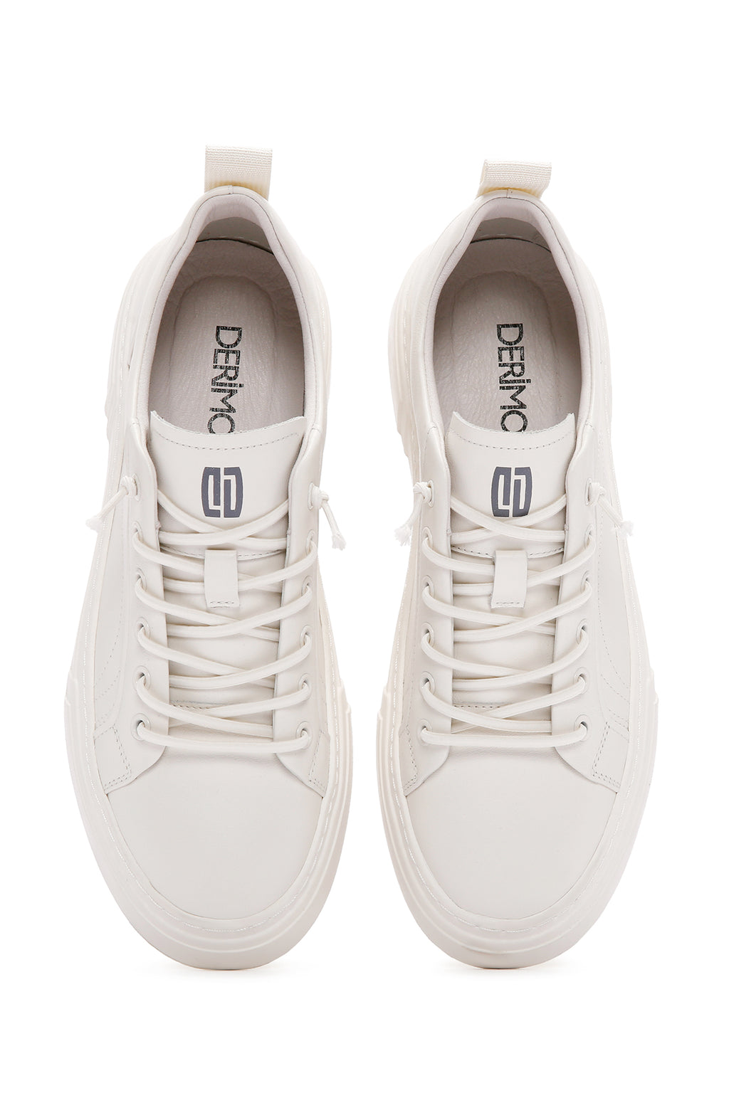 Erkek Beyaz Bağcıklı Kalın Tabanlı Deri Sneaker