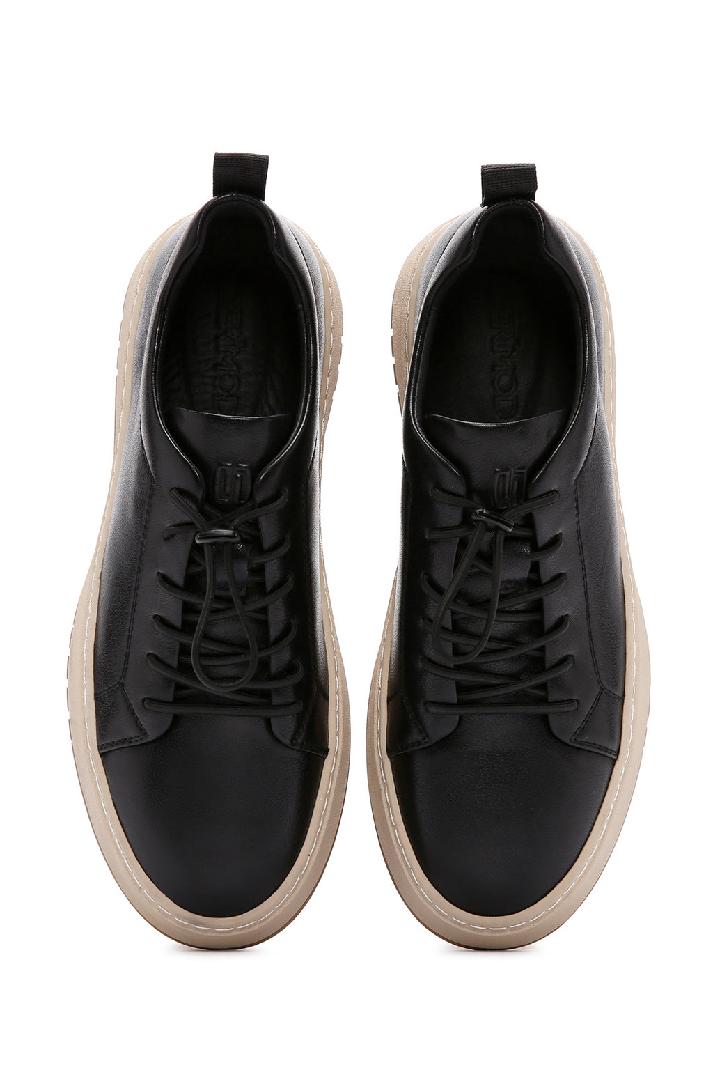 Erkek Siyah Bağcıklı Kalın Tabanlı Deri Sneaker