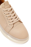 Erkek Bej Bağcıklı Kalın Tabanlı Deri Sneaker | Derimod Erkek Bej Bağcıklı Kalın Tabanlı Deri Sneaker | Derimod