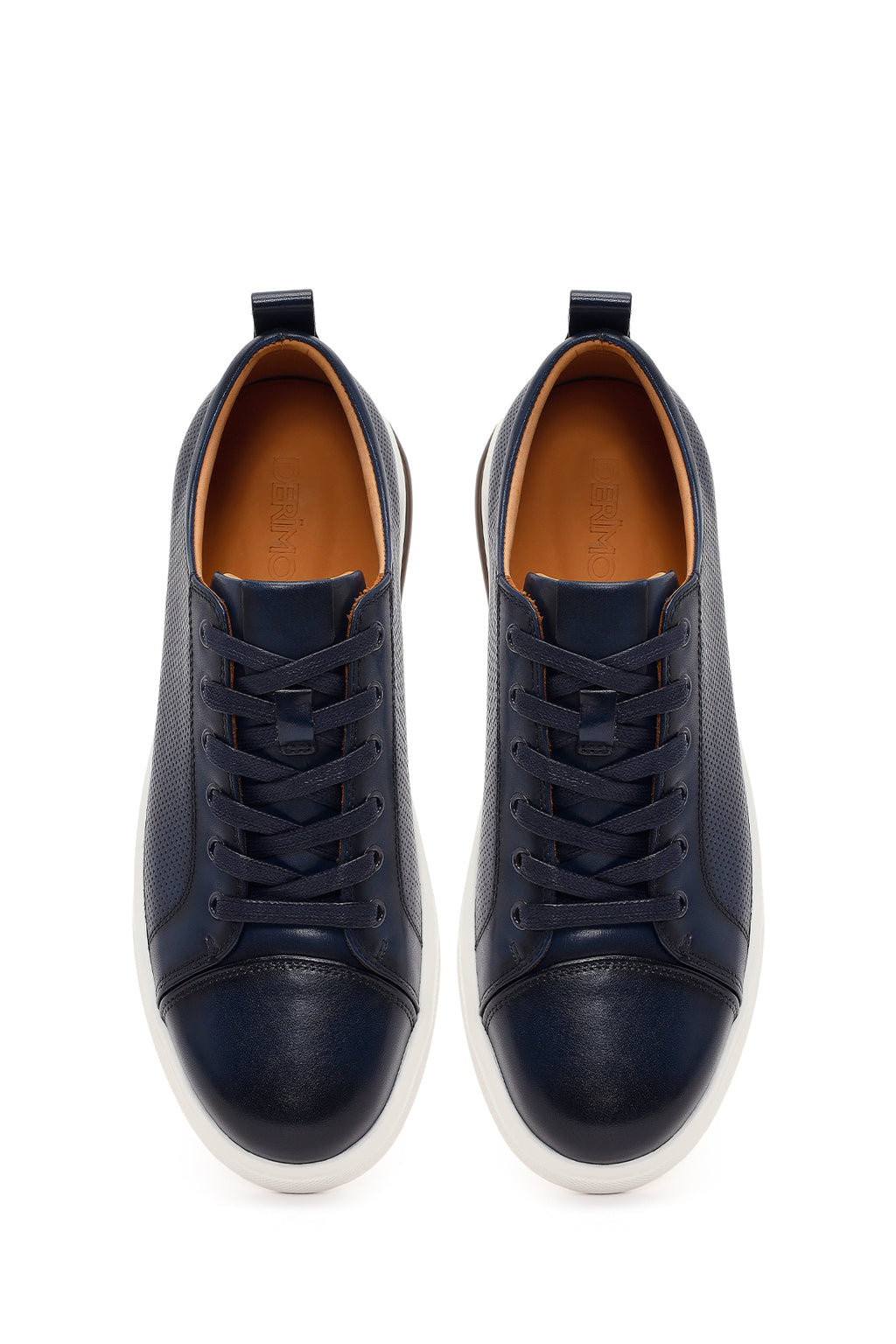 Erkek Lacivert Bağcıklı Deri Sneaker