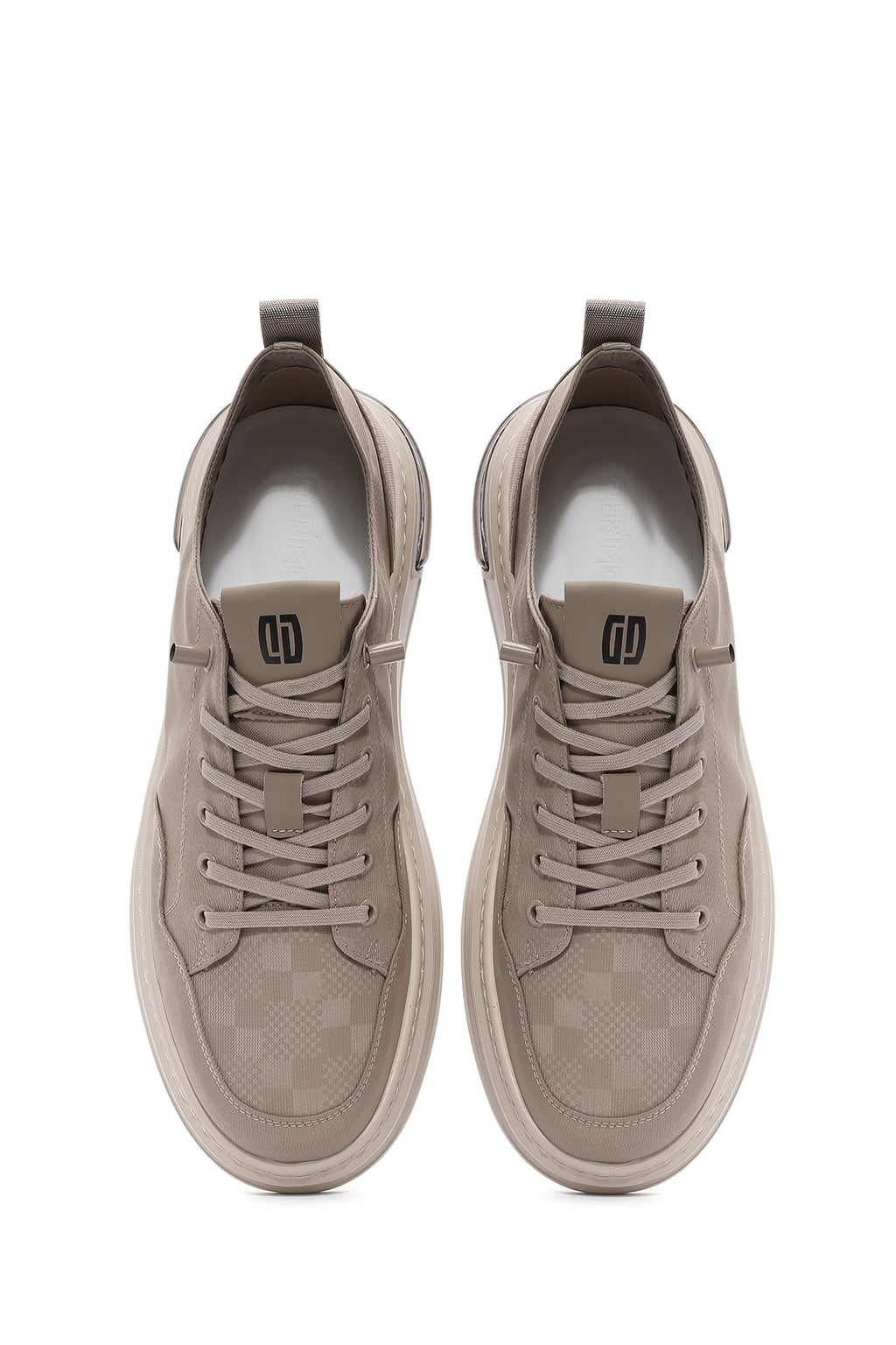 Erkek Bej Bağcıklı Kalın Tabanlı Desenli Kumaş Sneaker