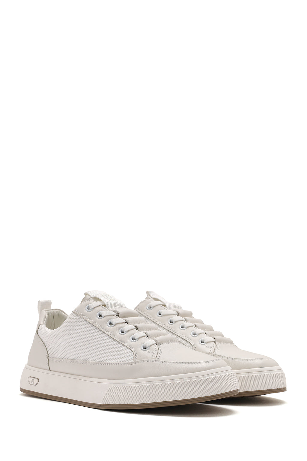 Erkek Beyaz Bağcıklı Kalın Tabanlı Deri Sneaker