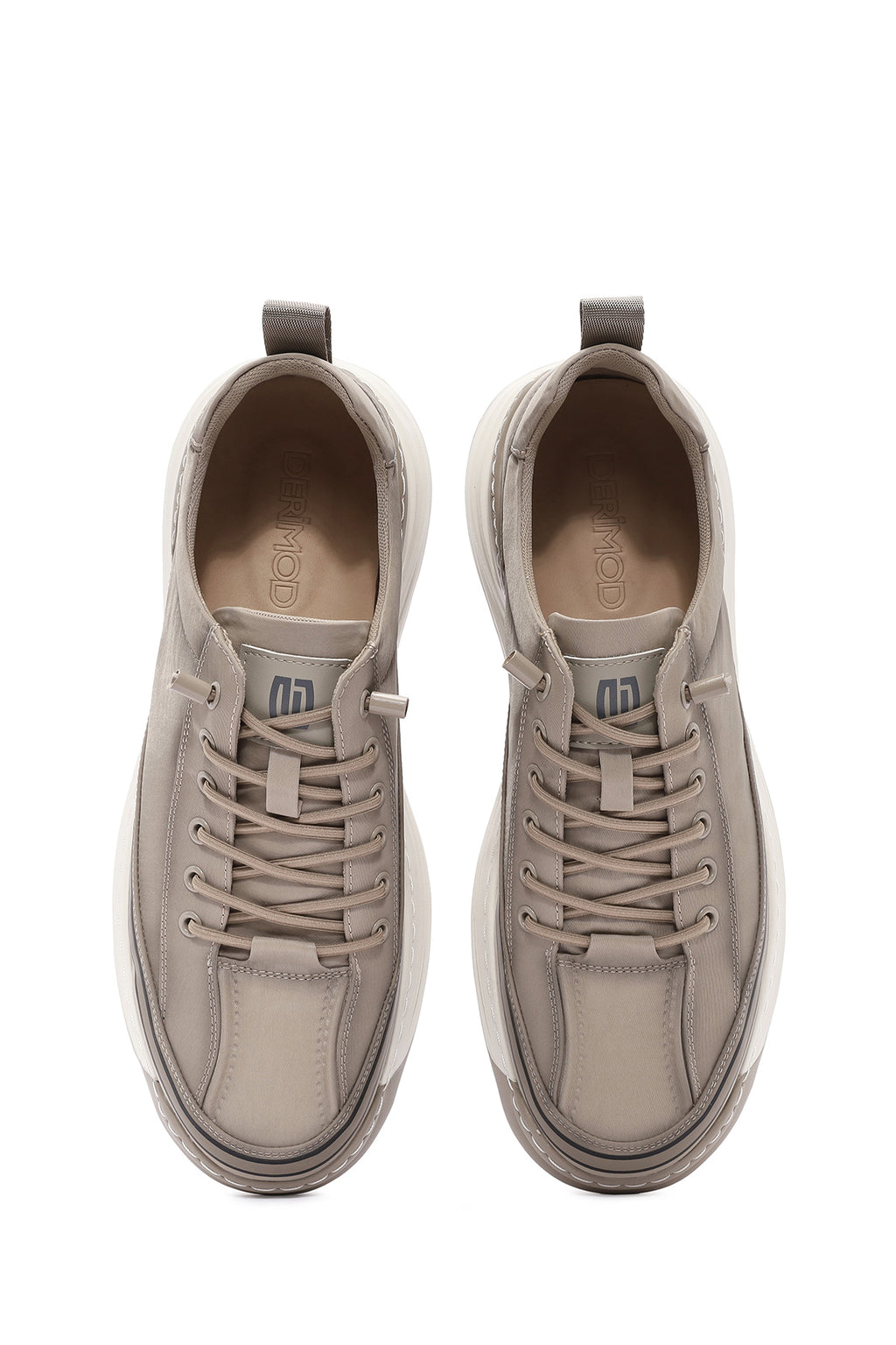 Erkek Bej Bağcıklı Kalın Tabanlı Kumaş Sneaker