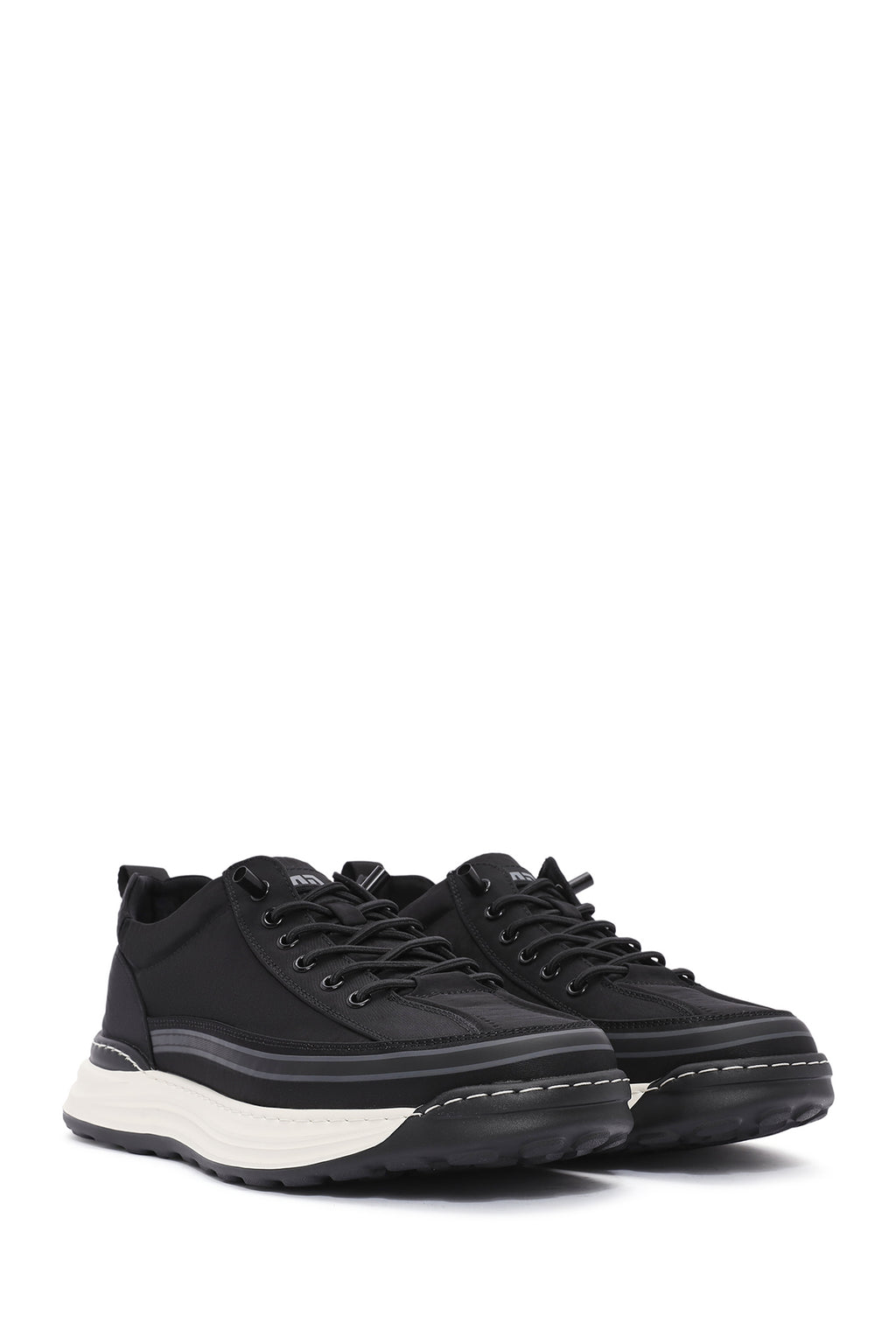 Erkek Siyah Bağcıklı Kalın Tabanlı Kumaş Sneaker