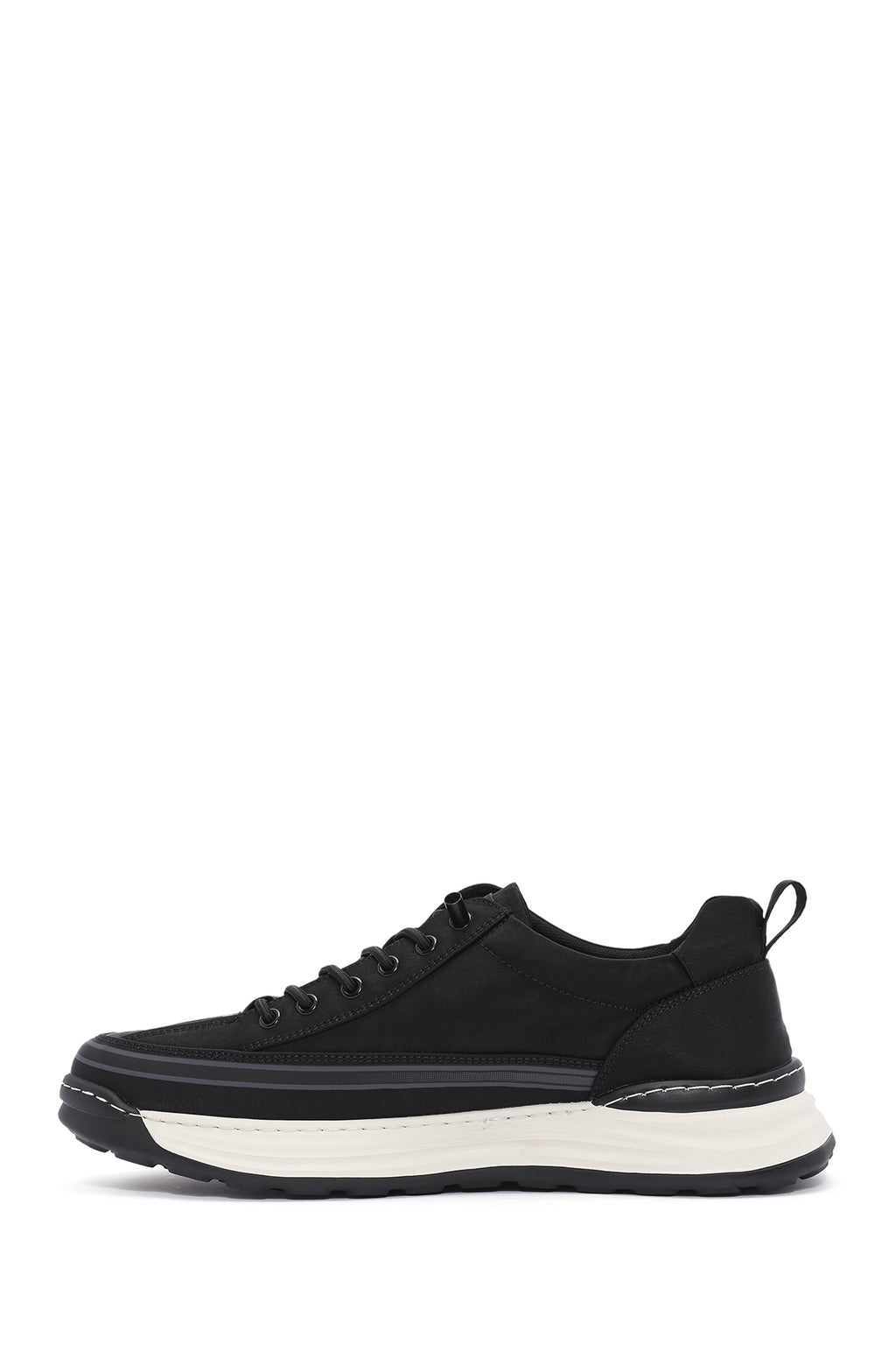 Erkek Siyah Bağcıklı Kalın Tabanlı Kumaş Sneaker