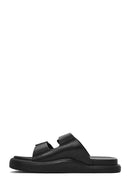 Erkek Siyah Çift Tokalı Deri Terlik | Derimod Erkek Siyah Çift Tokalı Deri Terlik | Derimod