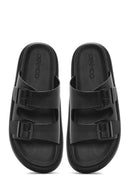 Erkek Siyah Çift Tokalı Deri Terlik | Derimod Erkek Siyah Çift Tokalı Deri Terlik | Derimod