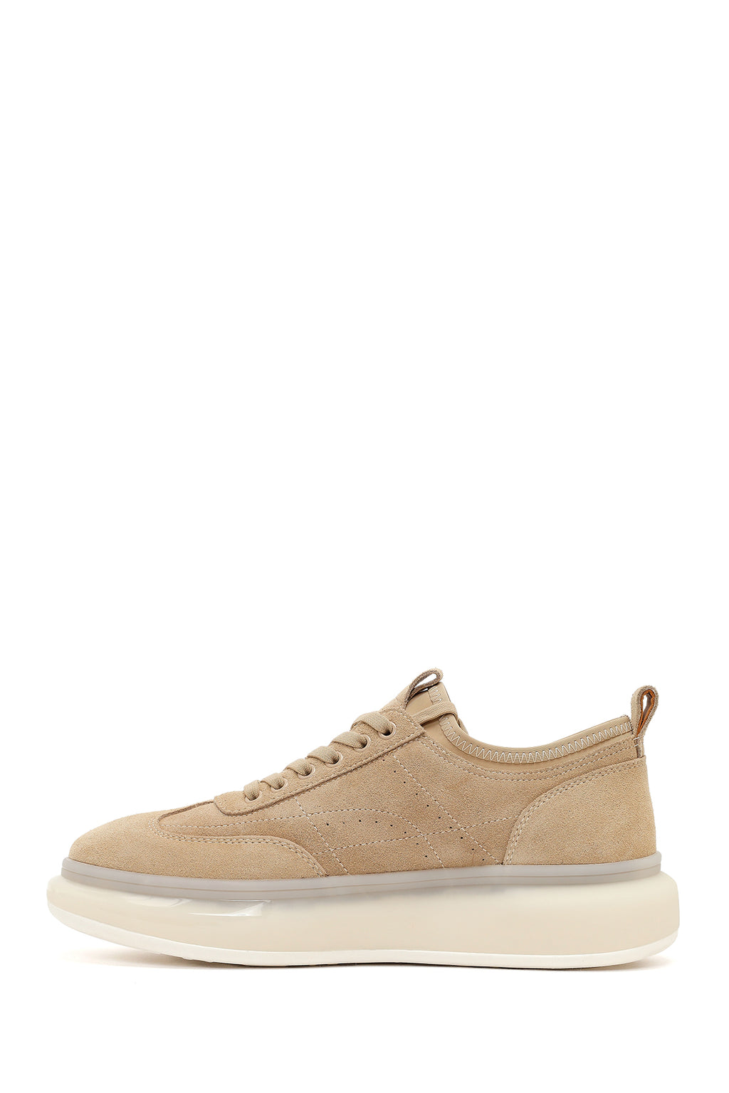 Erkek Bej Bağcıklı Kalın Tabanlı Süet Deri Sneaker