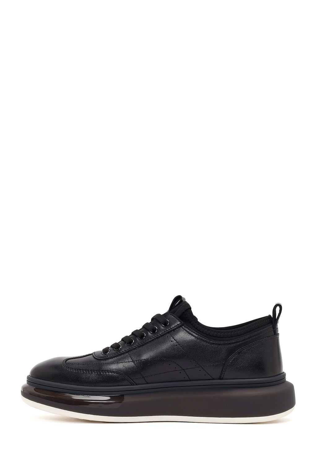 Erkek Siyah Bağcıklı Kalın Tabanlı Deri Sneaker