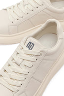 Men's White Lace-up Thick-Sole Leather Sneaker | Derimod Men's White Lace-up Thick-Sole Leather Sneaker | Derimod