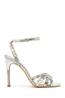 Kadın Gümüş Taşlı Yüksek İnce Topuklu Sandalet | Derimod Kadın Gümüş Taşlı Yüksek İnce Topuklu Sandalet | Derimod