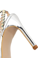 Kadın Gümüş Taşlı Yüksek İnce Topuklu Sandalet | Derimod Kadın Gümüş Taşlı Yüksek İnce Topuklu Sandalet | Derimod