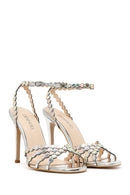 Kadın Gümüş Taşlı Yüksek İnce Topuklu Sandalet | Derimod Kadın Gümüş Taşlı Yüksek İnce Topuklu Sandalet | Derimod