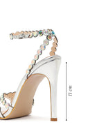 Kadın Gümüş Taşlı Yüksek İnce Topuklu Sandalet | Derimod Kadın Gümüş Taşlı Yüksek İnce Topuklu Sandalet | Derimod