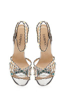 Kadın Gümüş Taşlı Yüksek İnce Topuklu Sandalet | Derimod Kadın Gümüş Taşlı Yüksek İnce Topuklu Sandalet | Derimod