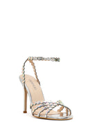 Kadın Gümüş Taşlı Yüksek İnce Topuklu Sandalet | Derimod Kadın Gümüş Taşlı Yüksek İnce Topuklu Sandalet | Derimod