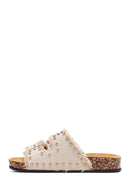 Women's Beige Double Buckle Studded Fabric Slippers | Derimod Women's Beige Double Buckle Studded Fabric Slippers | Derimod