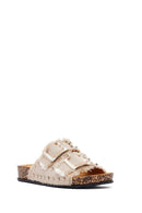 Women's Beige Double Buckle Studded Fabric Slippers | Derimod Women's Beige Double Buckle Studded Fabric Slippers | Derimod