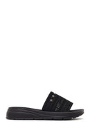 Women's Black Thick-Soled Knitted Fabric Slippers | Derimod Women's Black Thick-Soled Knitted Fabric Slippers | Derimod