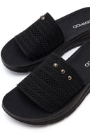 Women's Black Thick-Soled Knitted Fabric Slippers | Derimod Women's Black Thick-Soled Knitted Fabric Slippers | Derimod