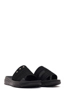 Women's Black Thick-Soled Knitted Fabric Slippers | Derimod Women's Black Thick-Soled Knitted Fabric Slippers | Derimod