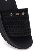 Women's Black Thick-Soled Knitted Fabric Slippers | Derimod Women's Black Thick-Soled Knitted Fabric Slippers | Derimod