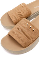 Women's Beige Thick-Soled Knitted Fabric Slippers | Derimod Women's Beige Thick-Soled Knitted Fabric Slippers | Derimod