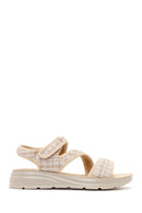 Women's Beige Chunky Sole Patterned Fabric Sandals | Derimod Women's Beige Chunky Sole Patterned Fabric Sandals | Derimod