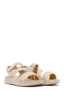 Women's Beige Chunky Sole Patterned Fabric Sandals | Derimod Women's Beige Chunky Sole Patterned Fabric Sandals | Derimod