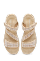 Women's Beige Chunky Sole Patterned Fabric Sandals | Derimod Women's Beige Chunky Sole Patterned Fabric Sandals | Derimod