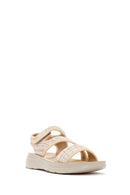 Women's Beige Chunky Sole Patterned Fabric Sandals | Derimod Women's Beige Chunky Sole Patterned Fabric Sandals | Derimod