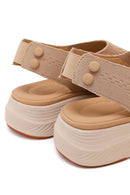 Women's Beige Strapped Thick-Soled Fabric Comfort Sandals | Derimod Women's Beige Strapped Thick-Soled Fabric Comfort Sandals | Derimod