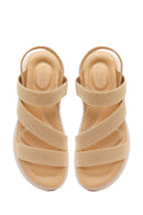 Women's Beige Chunky Sole Fabric Comfort Sandals | Derimod Women's Beige Chunky Sole Fabric Comfort Sandals | Derimod