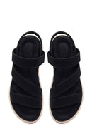 Women's Black Thick-Soled Fabric Comfort Sandals | Derimod Women's Black Thick-Soled Fabric Comfort Sandals | Derimod