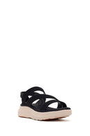 Women's Black Thick-Soled Fabric Comfort Sandals | Derimod Women's Black Thick-Soled Fabric Comfort Sandals | Derimod