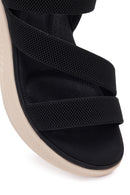 Women's Black Thick-Soled Fabric Comfort Sandals | Derimod Women's Black Thick-Soled Fabric Comfort Sandals | Derimod