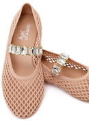 Women's Beige Jelly Ballet Flats with Rhinestones | Derimod Women's Beige Jelly Ballet Flats with Rhinestones | Derimod