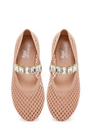 Women's Beige Jelly Ballet Flats with Rhinestones | Derimod Women's Beige Jelly Ballet Flats with Rhinestones | Derimod
