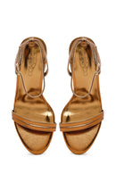 Kadın Bronz Bilekten Bantlı Metalik Yüksek İnce Topuklu Sandalet | Derimod Kadın Bronz Bilekten Bantlı Metalik Yüksek İnce Topuklu Sandalet | Derimod
