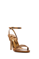 Kadın Bronz Bilekten Bantlı Metalik Yüksek İnce Topuklu Sandalet | Derimod Kadın Bronz Bilekten Bantlı Metalik Yüksek İnce Topuklu Sandalet | Derimod