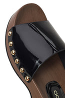 Woman Black Thick-Soled Patent Leather Slippers | Derimod Woman Black Thick-Soled Patent Leather Slippers | Derimod