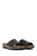 Woman Black Thick-Soled Patent Leather Slippers | Derimod Woman Black Thick-Soled Patent Leather Slippers | Derimod