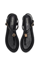 Kadın Siyah Parmak Arası Sandalet | Derimod Kadın Siyah Parmak Arası Sandalet | Derimod