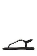 Woman Black Stone-Embellished Flip-Flop Sandal | Derimod Woman Black Stone-Embellished Flip-Flop Sandal | Derimod